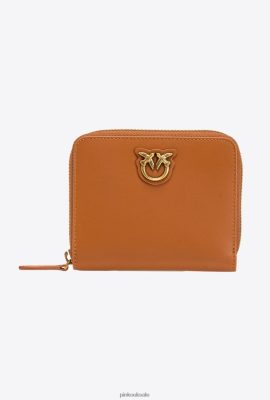 Purses | Pinko Small zip-around leather purse COGNAC-ANTIQUE GOLD FTB64L1142 Pinko Uk