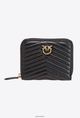 Purses | Pinko Small zip-around purse in chevron-patterned nappa leather BLACK-ANTIQUE GOLD FTB64L1137 Pinko Bags Uk