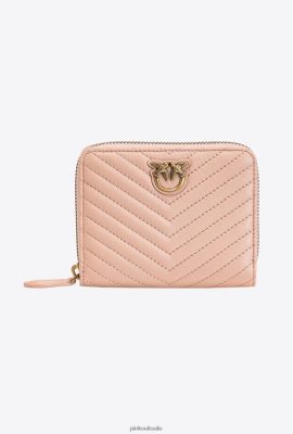 Purses | Pinko Small zip-around wallet in chevron-patterned nappa DUSTY PINK-ANTIQUE GOLD FTB64L1138 Pinko Dress Uk