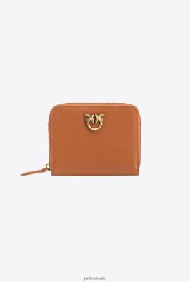 Purses | Pinko Square leather zip-around purse COGNAC-ANTIQUE GOLD FTB64L1146 Pinko Bags Uk