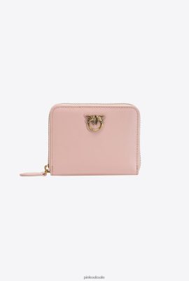 Purses | Pinko Square leather zip-around purse DUSTY PINK-ANTIQUE GOLD FTB64L1147 Pinko Dress Uk