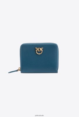 Purses | Pinko Square leather zip-around purse TEAL-ANTIQUE GOLD FTB64L1144 Pinko Dress Uk