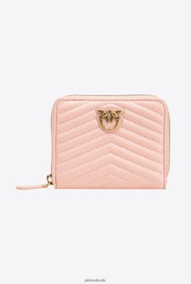Purses | Pinko Square quilted nappa leather zip-around purse DUSTY PINK-ANTIQUE GOLD FTB64L1140 Pinko Bags Uk