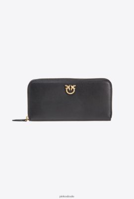Purses | Pinko Zip-around leather purse BLACK-ANTIQUE GOLD FTB64L1149 Pinko Bags Uk
