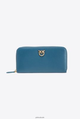 Purses | Pinko Zip-around leather purse TEAL-ANTIQUE GOLD FTB64L1148 Pinko Uk