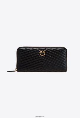 Purses | Pinko Zip-around purse in chevron-patterned nappa leather BLACK-ANTIQUE GOLD FTB64L1155 Pinko Bags Uk