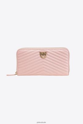 Purses | Pinko Zip-around purse in chevron-patterned nappa leather DUSTY PINK-ANTIQUE GOLD FTB64L1154 Pinko Uk