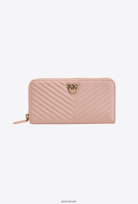 Purses | Pinko Zip-around wallet in chevron-patterned nappa DUSTY PINK-ANTIQUE GOLD FTB64L1159 Pinko Dress Uk
