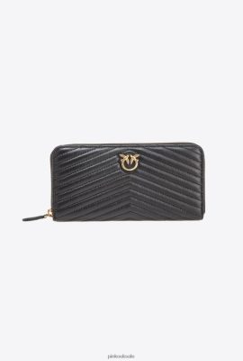 Purses | Pinko Zip-around wallet in chevron-patterned nappa leather BLACK-ANTIQUE GOLD FTB64L1157 Pinko Uk