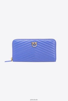 Purses | Pinko Zip-around wallet in chevron-patterned nappa leather CORSICA BLUE-ANTIQUE GOLD FTB64L1156 Pinko Dress Uk