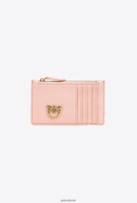 Purses | Pinko Zipped chevron-patterned card holder DUSTY PINK-ANTIQUE GOLD FTB64L1164 Pinko Bags Uk