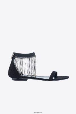 Sandals | Pinko Flat sandals with rhinestone fringing LIMO BLACK FTB64L1077 Pinko Bags Uk