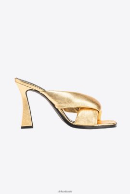 Sandals | Pinko Heeled foiled nappa leather slip-ons BRIGHT GOLD FTB64L1085 Pinko Uk