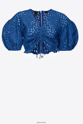Shirts | Pinko Cotton crop top with broderie anglaise BLUE FTB64L289 Pinko Dress Uk