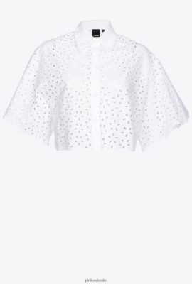 Shirts | Pinko Cropped broderie anglaise shirt BRIGHT WHITE FTB64L286 Pinko Dress Uk