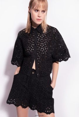 Shirts | Pinko Cropped broderie anglaise shirt LIMO BLACK FTB64L288 Pinko Bags Uk