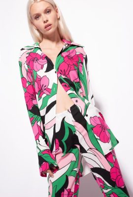 Shirts | Pinko Long floral-print shirt MULTI BLACK/FUCHSIA FTB64L272 Pinko Uk