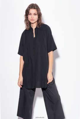 Shirts | Pinko Long shirt with rhinestone logo LIMO BLACK FTB64L301 Pinko Dress Uk