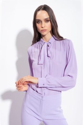 Shirts | Pinko Silk-blend pussy-bow shirt PURPLE TULIP FTB64L232 Pinko Dress Uk