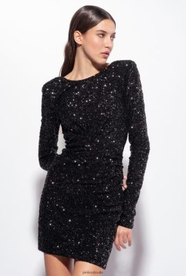 Short Dresses | Pinko Fully sequinned mini dress with crossover LIMO BLACK FTB64L30 Pinko Bags Uk