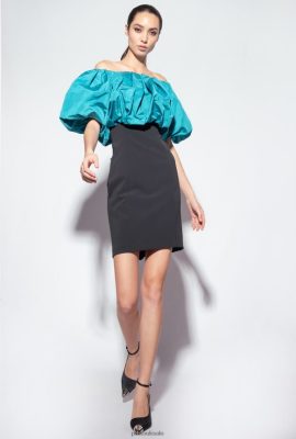 Short Dresses | Pinko Galleria taffeta mini dress BLACK/TEAL FTB64L211 Pinko Dress Uk