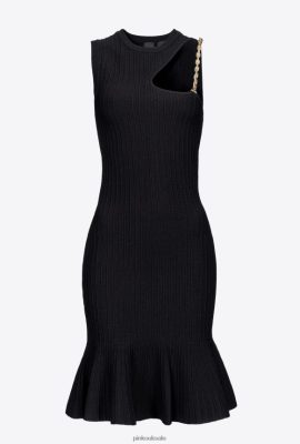 Short Dresses | Pinko Knit mini dress with chain detail LIMO BLACK FTB64L179 Pinko Uk