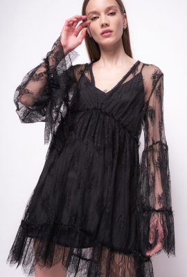 Short Dresses | Pinko Lace dress LIMO BLACK FTB64L170 Pinko Uk
