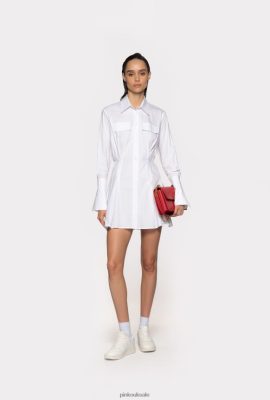 Short Dresses | Pinko Short cotton poplin shirt dress BRIGHT WHITE FTB64L65 Pinko Uk