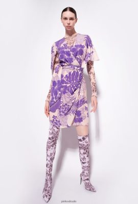 Short Dresses | Pinko Tropical-print wrap dress NUDE/PURPLE FTB64L132 Pinko Bags Uk
