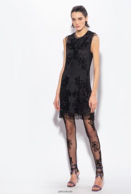 Short Dresses | Pinko Tulle mini dress with tattoo embroidery LIMO BLACK FTB64L117 Pinko Bags Uk