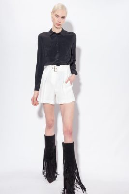 Shorts | Pinko Belted linen shorts SILK WHITE FTB64L686 Pinko Uk