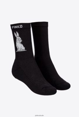 Socks | Pinko Sporty jacquard rabbit socks BLACK/WHITE FTB64L1275 Pinko Bags Uk