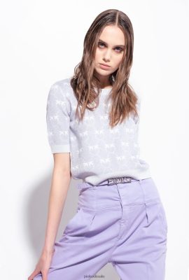 Sweaters | Pinko Cropped lurex Monogram sweater LILAC/WHITE FTB64L451 Pinko Dress Uk