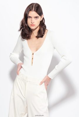 Sweaters | Pinko Long-sleeved rib-knit top SILK WHITE FTB64L488 Pinko Uk
