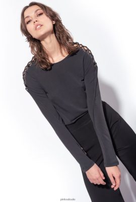 Sweaters | Pinko Top with drawstring on the shoulders LIMO BLACK FTB64L474 Pinko Bags Uk