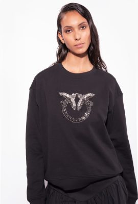 Sweatshirts | Pinko Sweatshirt with Love Birds embroidery LIMO BLACK FTB64L505 Pinko Dress Uk