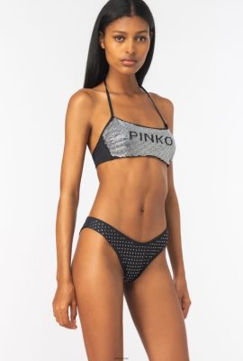 Swimwear | Pinko Bikini bottoms with rhinestones BLACK/CRYSTAL FTB64L952 Pinko Dress Uk
