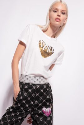 T-Shirt | Pinko Heart-print T-shirt SILK WHITE FTB64L418 Pinko Dress Uk