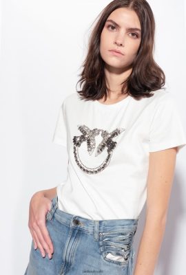 T-Shirt | Pinko T-shirt with Love Birds embroidery CLOUD WHITE FTB64L352 Pinko Dress Uk