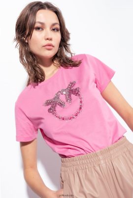 T-Shirt | Pinko T-shirt with Love Birds embroidery CONVOLVULUS PINK FTB64L351 Pinko Bags Uk