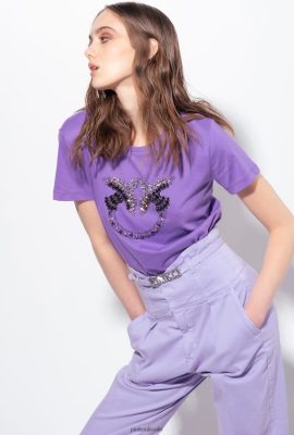 T-Shirt | Pinko T-shirt with Love Birds embroidery LAVENDER LILAC FTB64L350 Pinko Uk