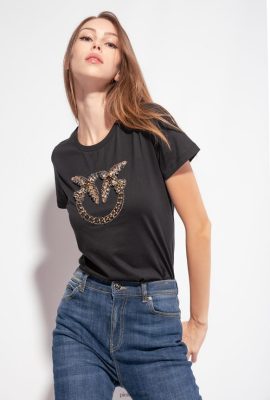 T-Shirt | Pinko T-shirt with Love Birds embroidery LIMO BLACK FTB64L458 Pinko Uk
