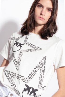 T-Shirt | Pinko T-shirt with star logo SILK WHITE FTB64L342 Pinko Bags Uk