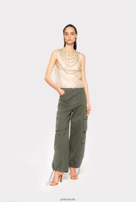 Top | Pinko Chiffon top with shiny embroidery NUDE/GOLD FTB64L375 Pinko Bags Uk
