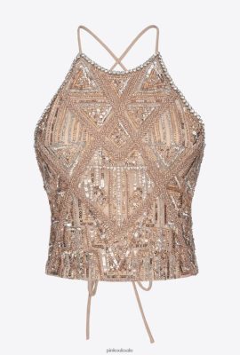 Top | Pinko Crop top with crystal mix embroidery MULTI. NUDE/SILVER/GOLD FTB64L319 Pinko Dress Uk