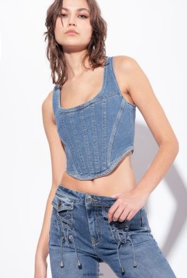 Top | Pinko Denim bustier top DARK MID WASH FTB64L386 Pinko Uk