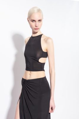 Top | Pinko Fluid jersey crop top LIMO BLACK FTB64L346 Pinko Dress Uk