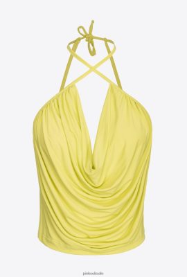 Top | Pinko Fluid jersey halterneck top GREEN - SOLFATARA FTB64L318 Pinko Bags Uk