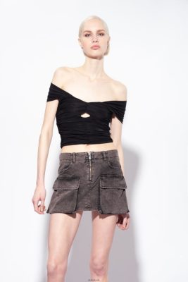 Top | Pinko Fluid jersey off-the-shoulder top LIMO BLACK FTB64L348 Pinko Bags Uk