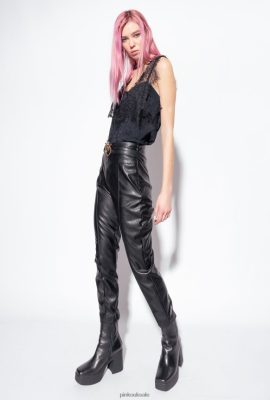 Top | Pinko Jacquard logo top with lace LIMO BLACK FTB64L472 Pinko Dress Uk